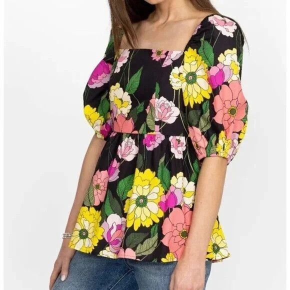 Johnny Was Women's Black Floral Print Paloma MARISOL Blouse, Size Large - Picture 2 of 6